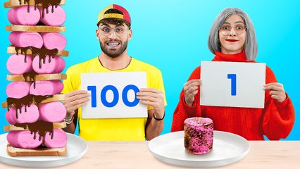Me and Grandma 100 Layers Food Challenge! Broke and Rich Cooking Battle