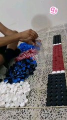 A 3d PSG Logo ⚽ using 1,872 bottle caps! 🔵🔴 #3d #3dart #psg #qamhani #shorts