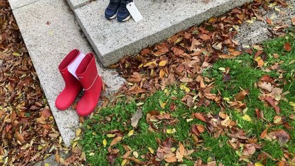 The shoes on the steps of County Hall in Exeter, Devon County Council's HQ (Will Goddard, Crediton Courier)
