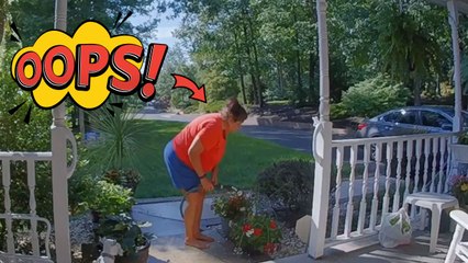 Nest camera captures woman losing balance while watering flowers on her mother's porch