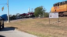 A train collided with an 18-wheeler carrying a full load of cars after it got stuck on tracks in Schertz, Texas on Sunday. No one was injured in the crash. #texas