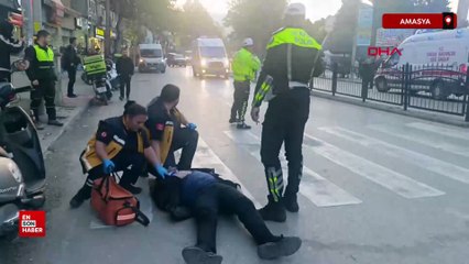 Amasya'da yayaya çarpmamak için fren yapınca devrilen motosikletin sürücüsü yaralandı