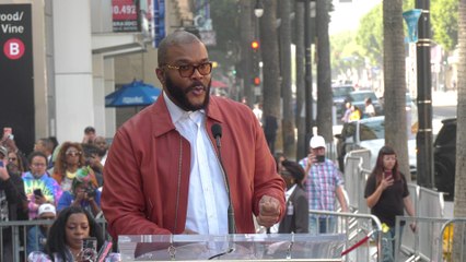 Tyler Perry gives a speech at the unveiling of Sherri Shepherd's star on the Hollywood Walk of Fame