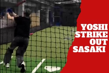 Dodgers pitcher misses badly on a simulated Yoshinobu Yamamoto pitch