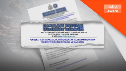 Pemilik akaun Facebook dipanggil, bantu siasatan komen jelik terhadap Menteri Besar Perak