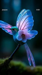 A delicate hummingbird with wings entirely made of pale pink cherry blossom petals.