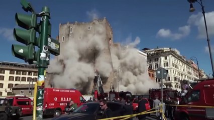 Moment Rome medieval tower Torre dei Conti collapses leaving several injured