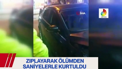 Otomobil markete daldı: Vatandaş zıplayarak ölümden saniyelerle kurtuldu