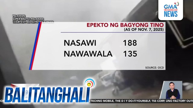 OCD - Umakyat na sa 188 ang bilang ng nasawi dahil sa nagdaang bagyong Tino | Balitanghali