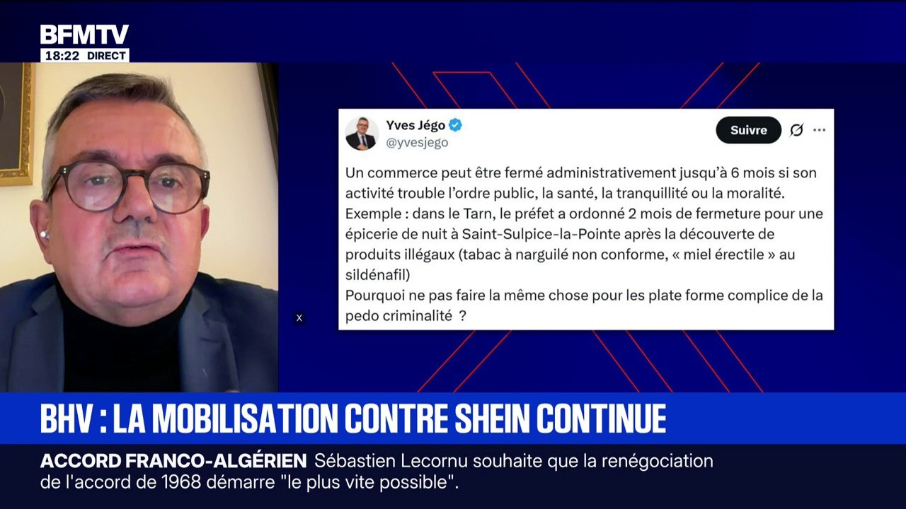 Shein: Yves Jégo, ancien ministre, regrette "qu'il n'y ait pas une décision de fermeture administrative" pendant quelques mois
