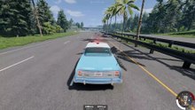 Muscle car with broken tie-rod runs from police, crashes out (BeamNG Drive)