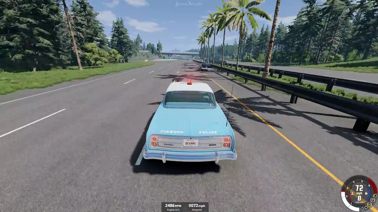 Muscle car with broken tie-rod runs from police, crashes out (BeamNG Drive)