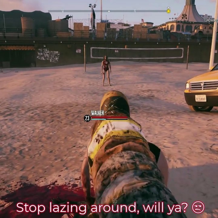 PLaying golf with the swimsuit zombie chick..