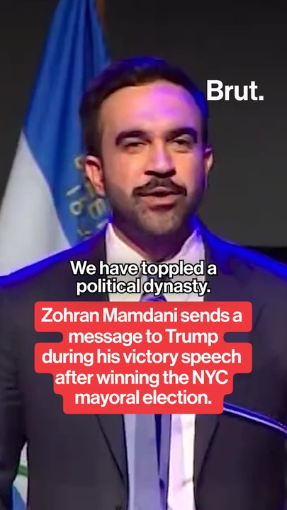 Zohran Mamdani criticizes Trump during his victory speech after the NYC mayoral election.