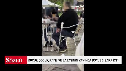Küçük çocuk, anne ve babasının yanında böyle sigara içti