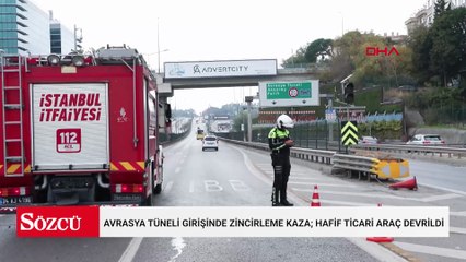 Kadıköy’de Avrasya Tüneli girişinde zincirleme kaza; hafif ticari araç devrildi