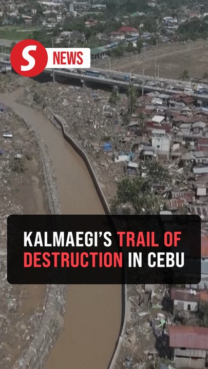 Drone footage over Cebu shows flattened houses in the wake of Typhoon Kalmaegi