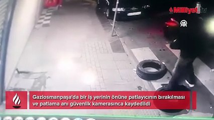 Patlayıcıyı iş yerinin önünde ateşleyip hızla kaçtı! O anlar güvenlik kamerasında