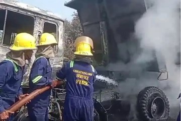 रायपुर की ओर जा रहे ट्रक में भीषण आग