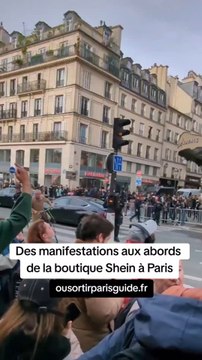 Des manifestations aux abords de la boutique Shein à Paris