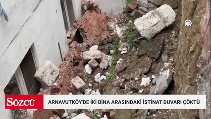 Arnavutköy'de iki bina arasındaki istinat duvarı çöktü