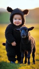 Cute kids with baby animals voice #ai #shortsfeed #shorts #artificialintellingence #baby #animals