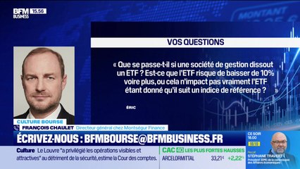 Culture Bourse :  Que se passe-t-il si une société de gestion dissout un ETF ? L’ETF risque de baisser de 10% voire plus, ou cela n’impact pas vraiment l’ETF étant donné qu’il suit un indice de référence ? » par Antoine Larigaudrie - 06/11