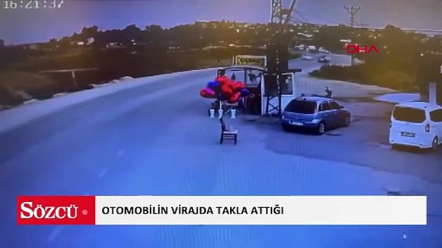 Otomobilin virajda takla attığı kaza kamerada