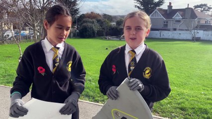 Newquay Junior Academy pupils Alyssia and Ziggy discuss what they have learnt during the Bodyboard Breakdown event