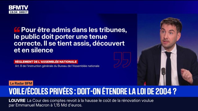 LE RADAR BFM - Jeunes filles voilées à l'Assemblée: que disent la loi de 2004 sur les signes religieux et le règlement de l'Assemblée nationale?