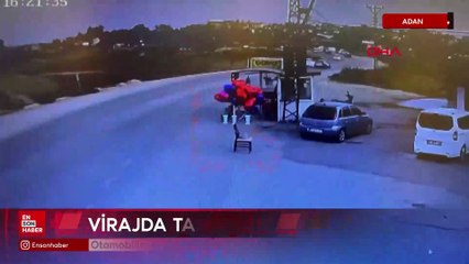 Adana'da otomobilin virajda takla attığı kaza