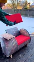 Metal barrel to the perfect patio chair 🛢️#upcycle #transformation