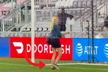 Ivanka Trump steps onto the grass at Chase Stadium, enjoying a calm moment on the pitch