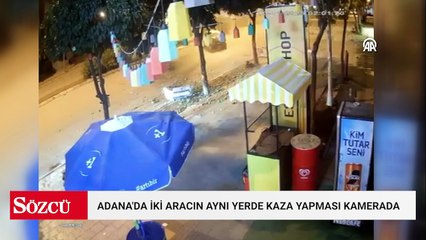Adana'da iki aracın aynı yerde kaza yapması kamerada