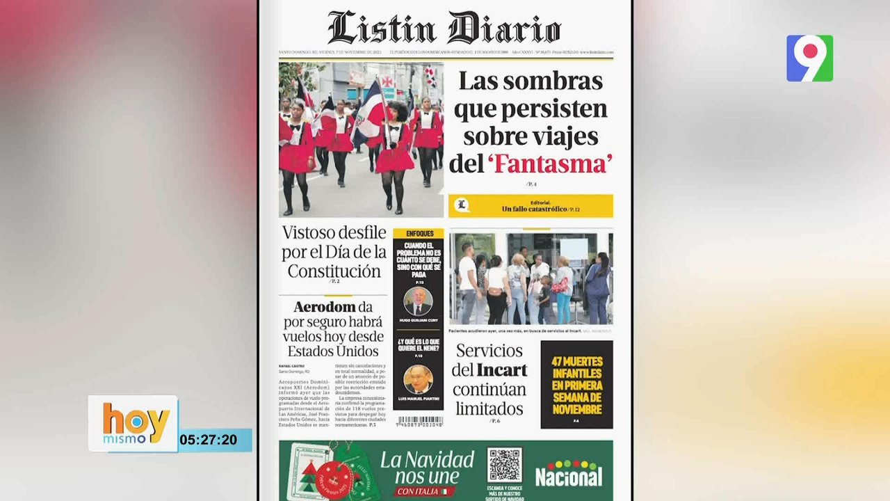 Titulares prensa dominicana viernes 07 de noviembre 2025 | Hoy Mismo