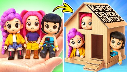 Adopt Tiny K-Pop Demon Hunters! 😱🎶 Build a Cardboard House for Rumi & Jinu! 🏠✨🔥