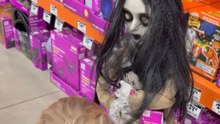 Little boy takes one glance at Halloween display and decides it's not for him at all