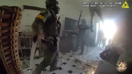 The moment suspected thief hiding in attic falls through ceiling into the arms of SWAT team