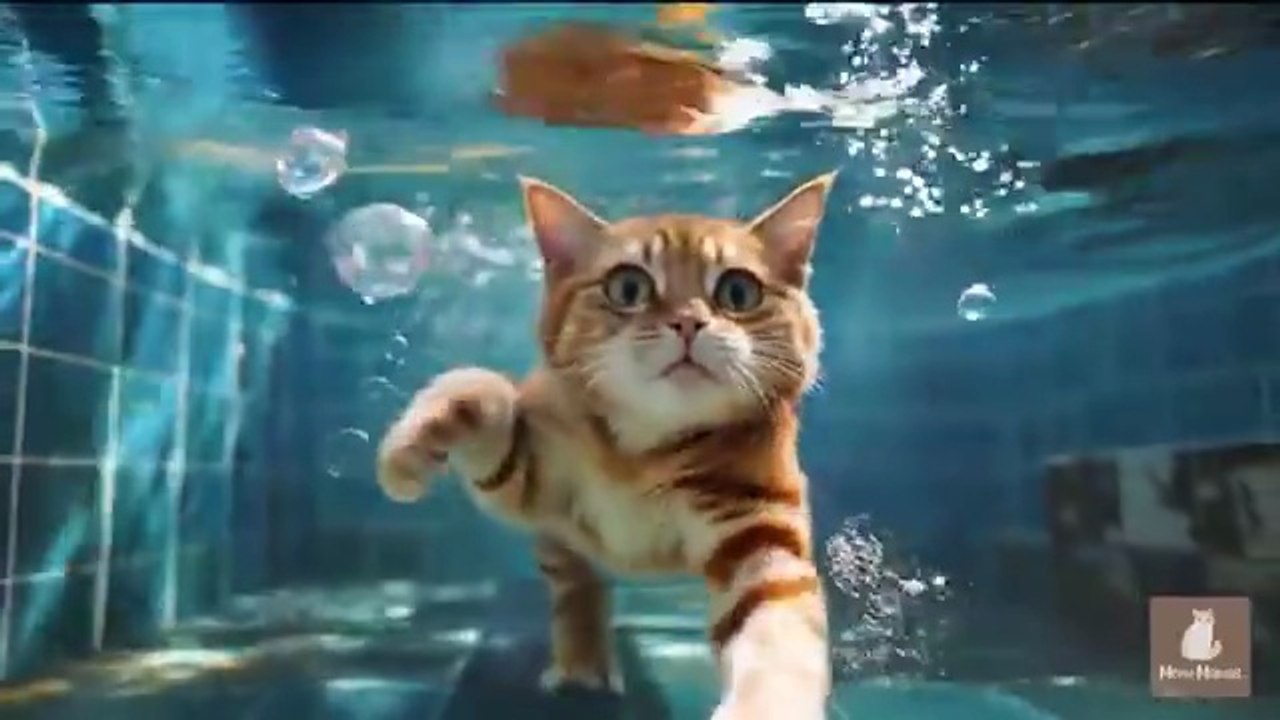 Mama Cat Saves Kitten Falls Into the Swimming Pool