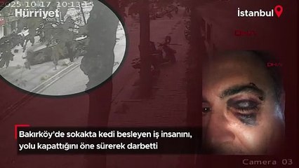 Bakırköy'de sokakta kedi besleyen iş insanını, yolu kapattığını öne sürerek darbetti!