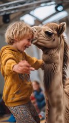 children playing with camel