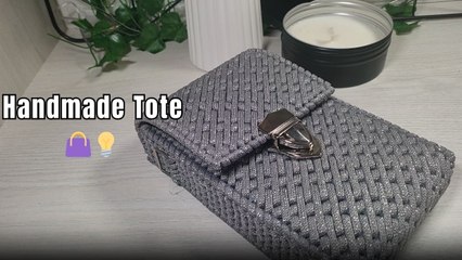 Artist creates a handmade bag using polyester cord and plastic canvas