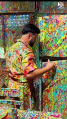 This man’s life is a literal explosion of colour 🎨✨. From his home to his clothes, every surface looks like it’s been splashed with paint — vibrant, chaotic, and full of joy. He’s turned his world into a living artwork, wher Reacts | DIY videos | crafts