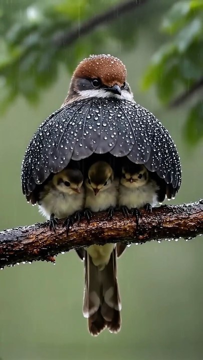Mom, keeping birds safe from the wind and rain.❤️