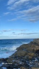The sound of waves crashing against the rocks