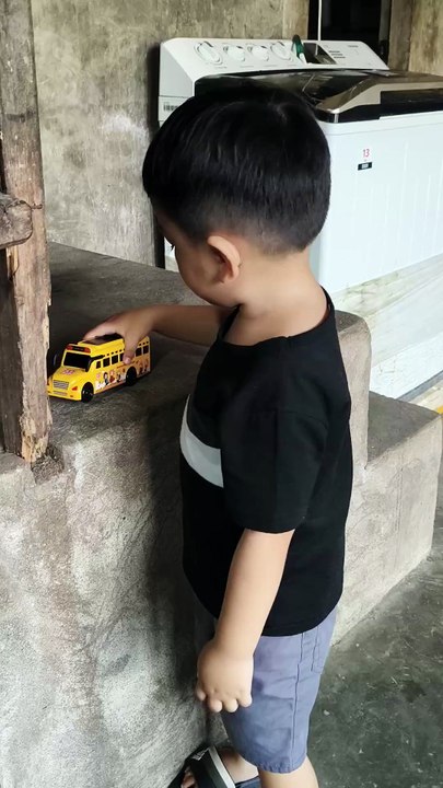 Grey with his toy car