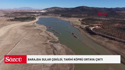 Barajda sular çekildi, tarihi köprü ortaya çıktı
