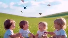 🌿Green_Desert_of_Joy_–_Babies_Playing_Under_Colorful_Birds(360p)