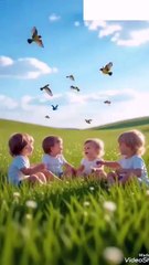 🌿Green_Desert_of_Joy_–_Babies_Playing_Under_Colorful_Birds(360p)