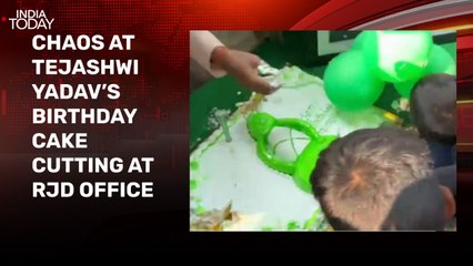 Video: 36 pound cake gone in seconds, chaos unfolds at Tejashwi Yadav’s birthday
